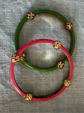 Lilly Pulitzer Pink and Green Enamel Knot Bangle Set